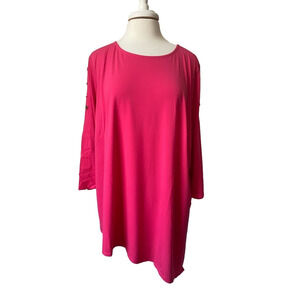 Joan Rivers NWOT Pink Asymmetric Tunic Womens 2X Vibrant Chic Barbie Gold Button
